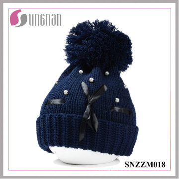 2015 hiver coréen élégant perle arc fourrure balle laine cap (snzzm018)